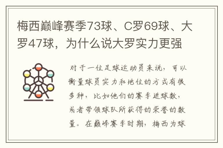 梅西巅峰赛季73球、C罗69球、大罗47球，为什么说大罗实力更强？