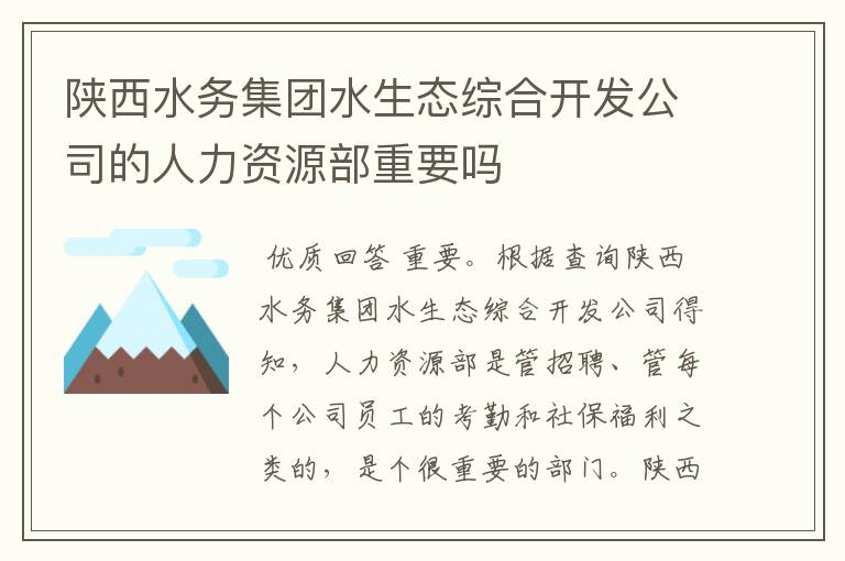 陕西水务集团水生态综合开发公司的人力资源部重要吗