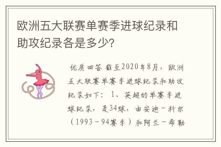 欧洲五大联赛单赛季进球纪录和助攻纪录各是多少？