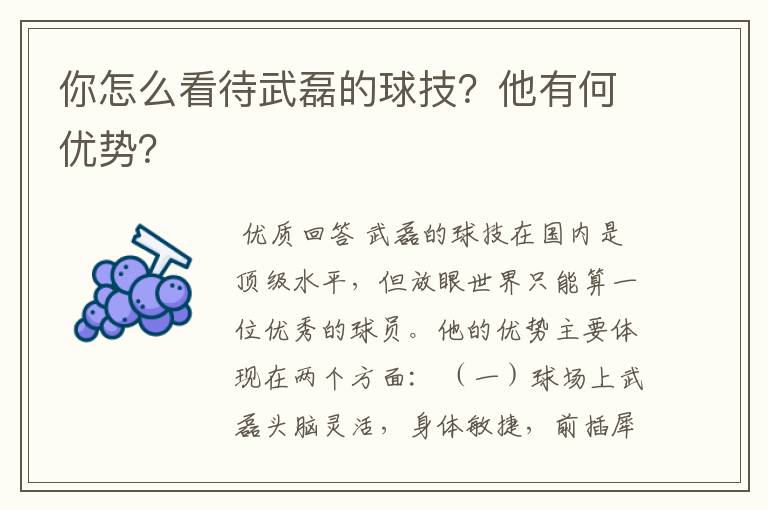 你怎么看待武磊的球技？他有何优势？