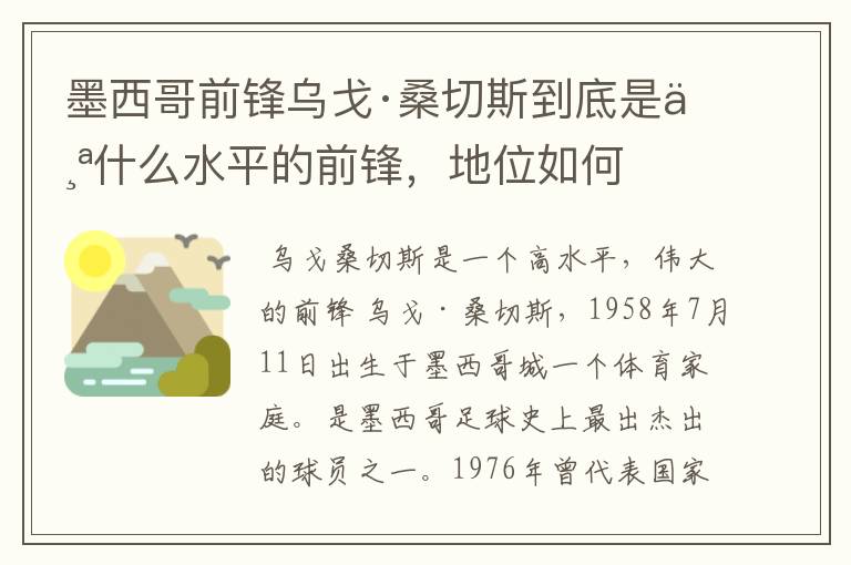 墨西哥前锋乌戈·桑切斯到底是个什么水平的前锋，地位如何