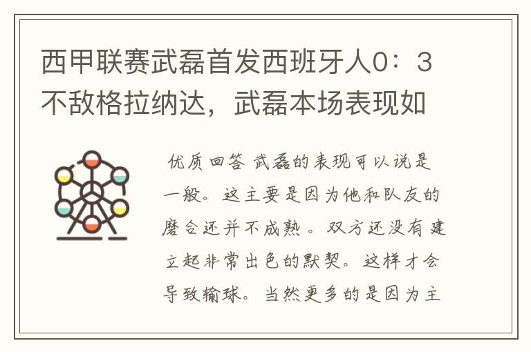 西甲联赛武磊首发西班牙人0：3不敌格拉纳达，武磊本场表现如何？