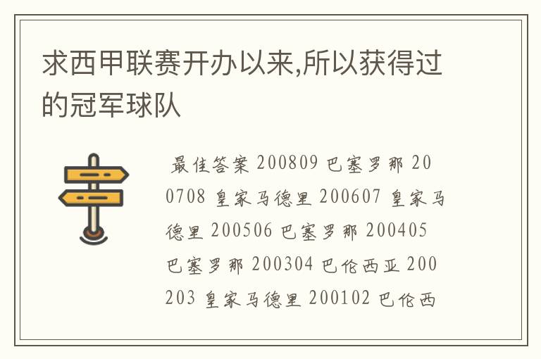 求西甲联赛开办以来,所以获得过的冠军球队