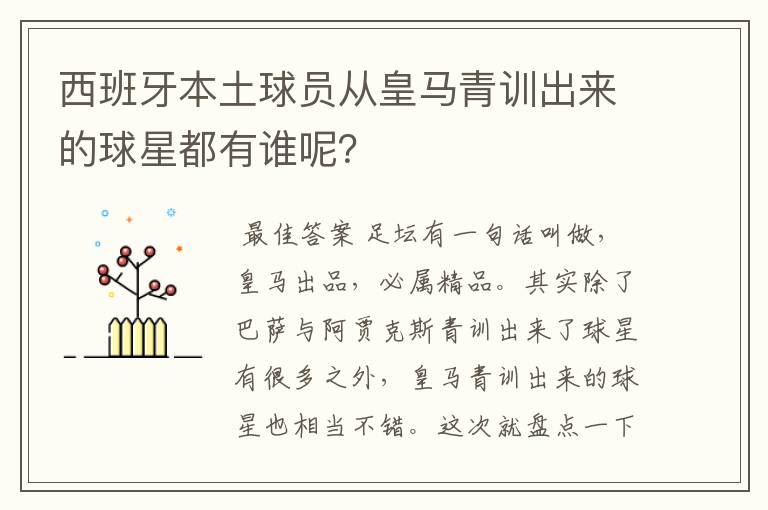 西班牙本土球员从皇马青训出来的球星都有谁呢？