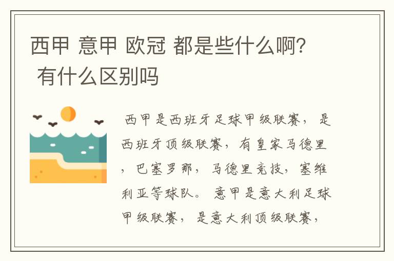 西甲 意甲 欧冠 都是些什么啊？ 有什么区别吗