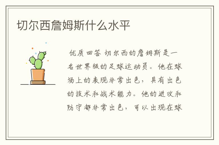 切尔西詹姆斯什么水平