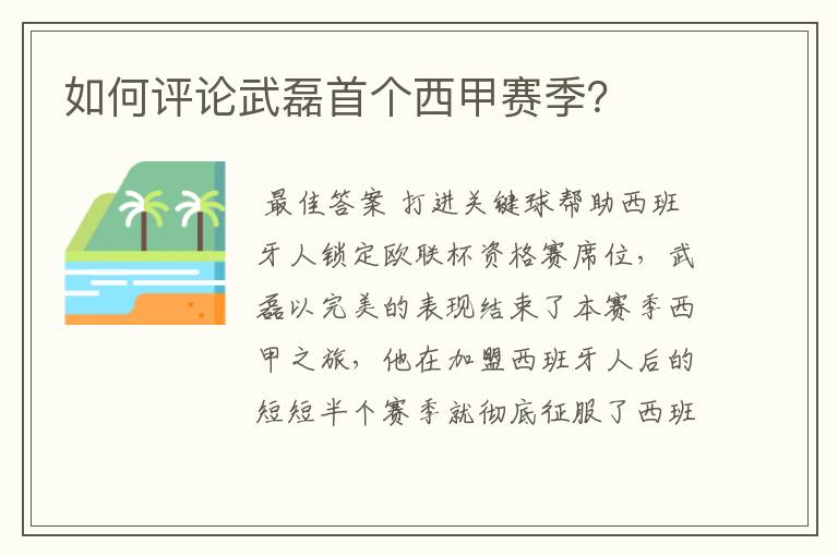 如何评论武磊首个西甲赛季？