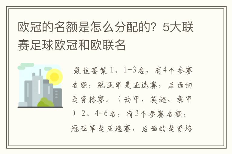 欧冠的名额是怎么分配的？5大联赛足球欧冠和欧联名