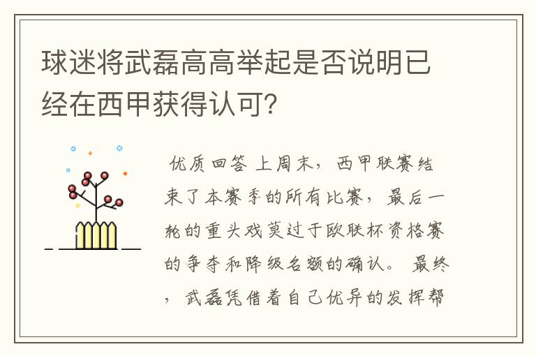 球迷将武磊高高举起是否说明已经在西甲获得认可？