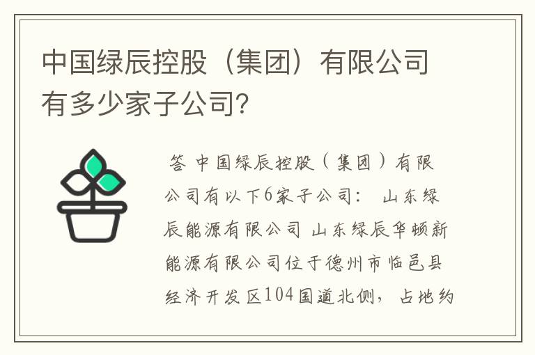 中国绿辰控股（集团）有限公司有多少家子公司？