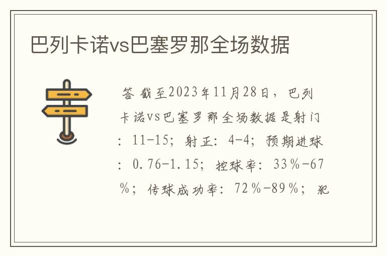 巴列卡诺vs巴塞罗那全场数据