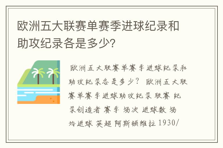 欧洲五大联赛单赛季进球纪录和助攻纪录各是多少？