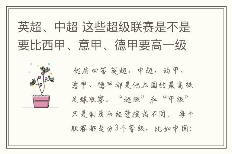 英超、中超 这些超级联赛是不是要比西甲、意甲、德甲要高一级别啊！还是规模更大一些？超级连赛高于甲级联