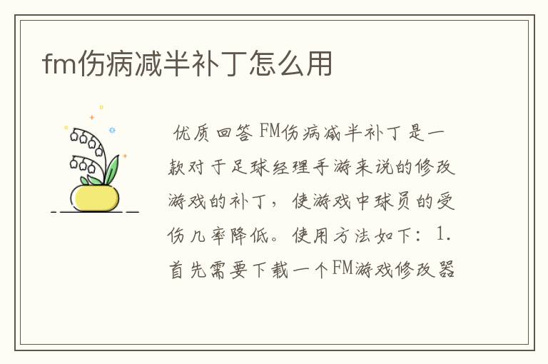 fm伤病减半补丁怎么用