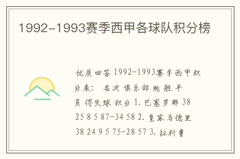 1992-1993赛季西甲各球队积分榜