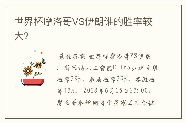 世界杯摩洛哥VS伊朗谁的胜率较大？