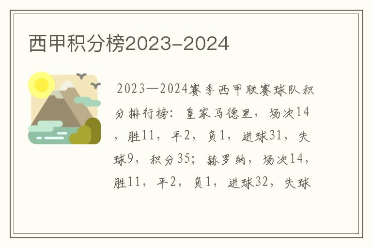 西甲积分榜2023-2024