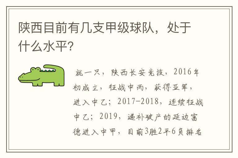 陕西目前有几支甲级球队，处于什么水平？