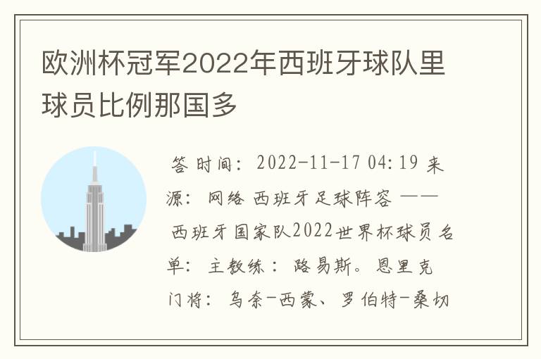 欧洲杯冠军2022年西班牙球队里球员比例那国多