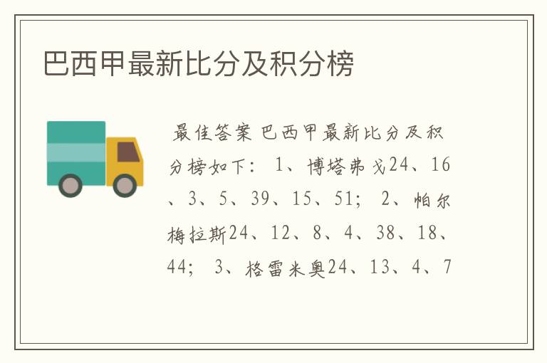 巴西甲最新比分及积分榜