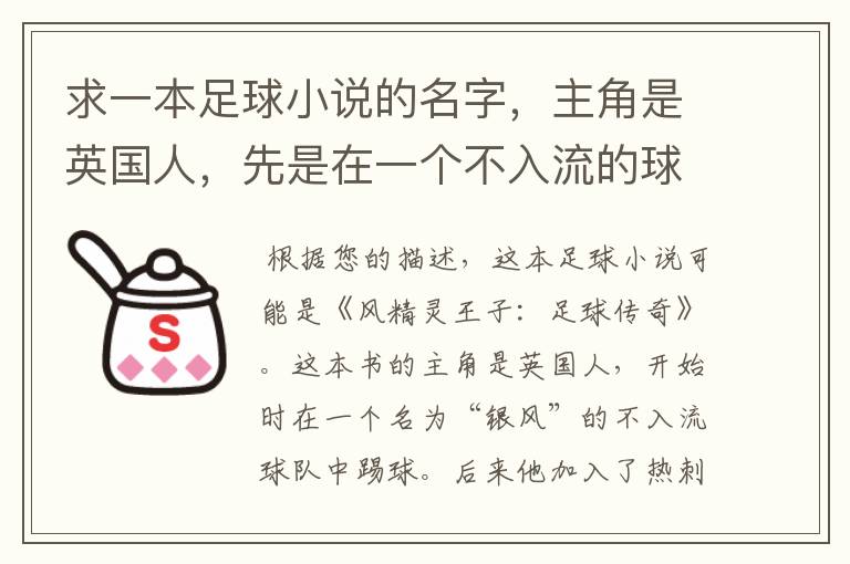 求一本足球小说的名字，主角是英国人，先是在一个不入流的球队然后到热刺，都叫他风精灵王子