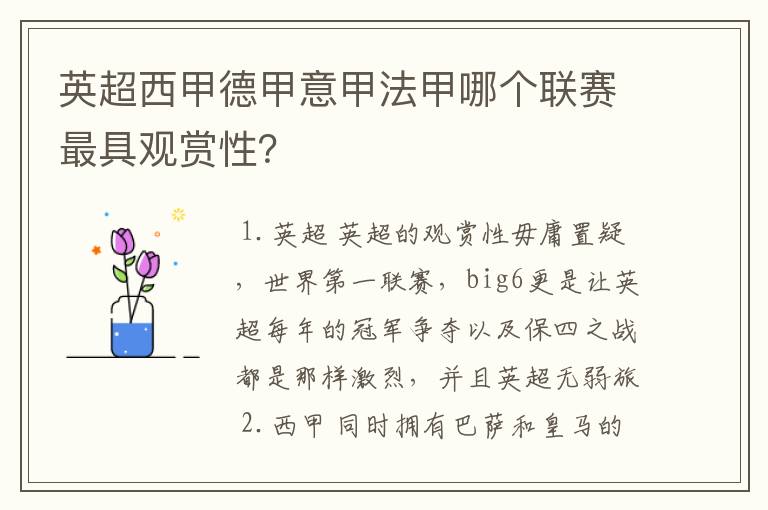 英超西甲德甲意甲法甲哪个联赛最具观赏性？