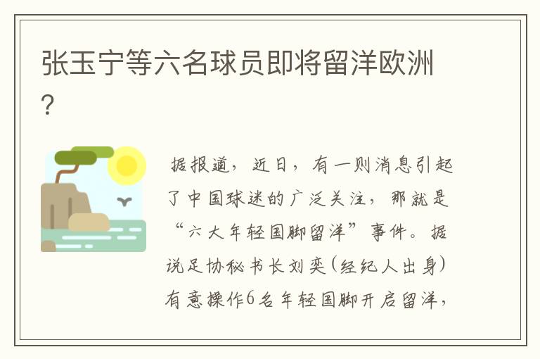 张玉宁等六名球员即将留洋欧洲？