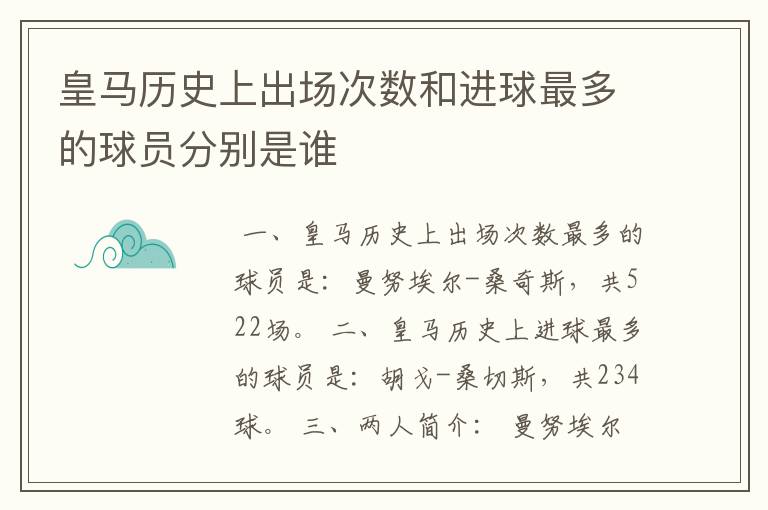 皇马历史上出场次数和进球最多的球员分别是谁