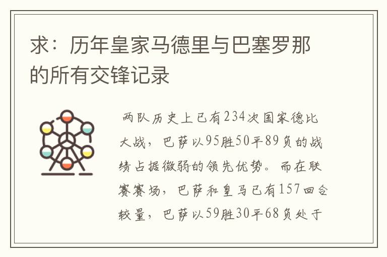 求：历年皇家马德里与巴塞罗那的所有交锋记录