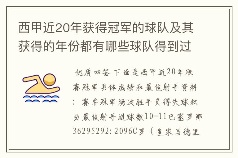 西甲近20年获得冠军的球队及其获得的年份都有哪些球队得到过意大利