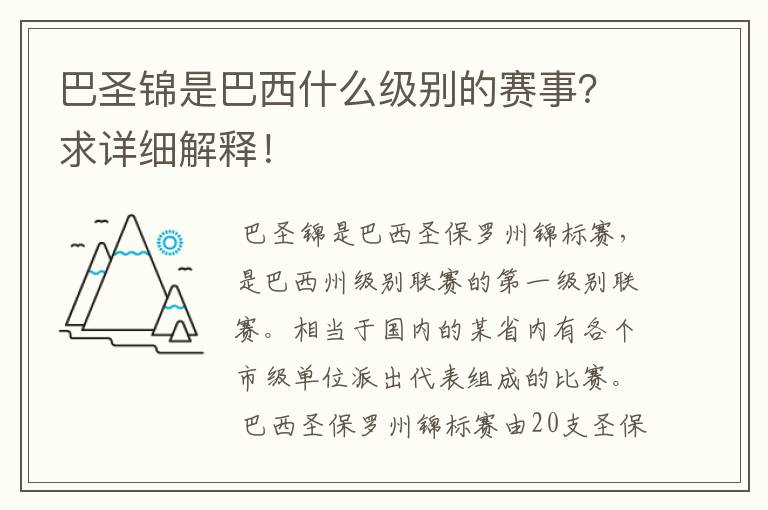 巴圣锦是巴西什么级别的赛事？求详细解释！