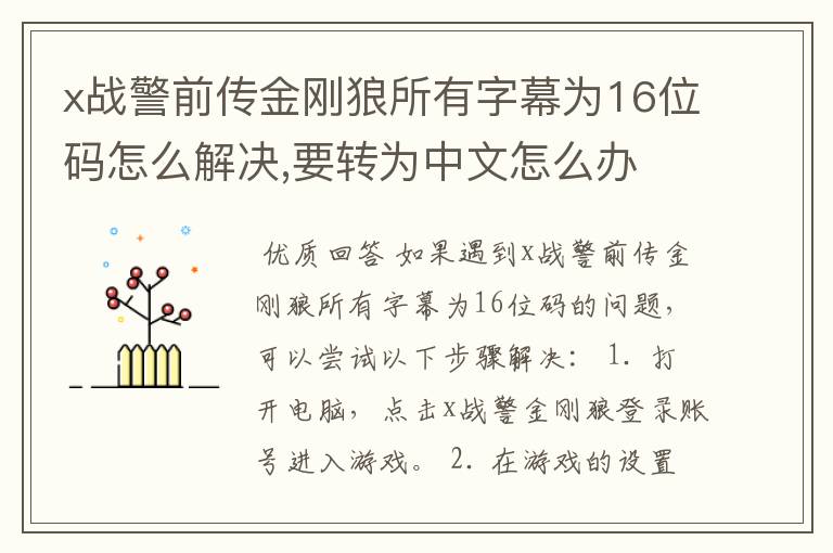 x战警前传金刚狼所有字幕为16位码怎么解决,要转为中文怎么办