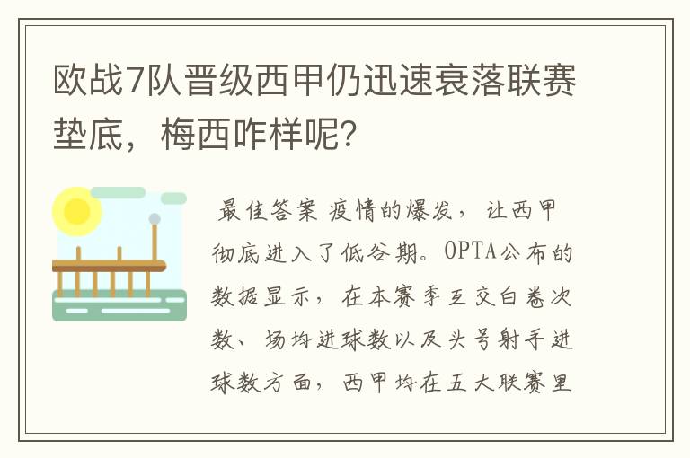 欧战7队晋级西甲仍迅速衰落联赛垫底，梅西咋样呢？