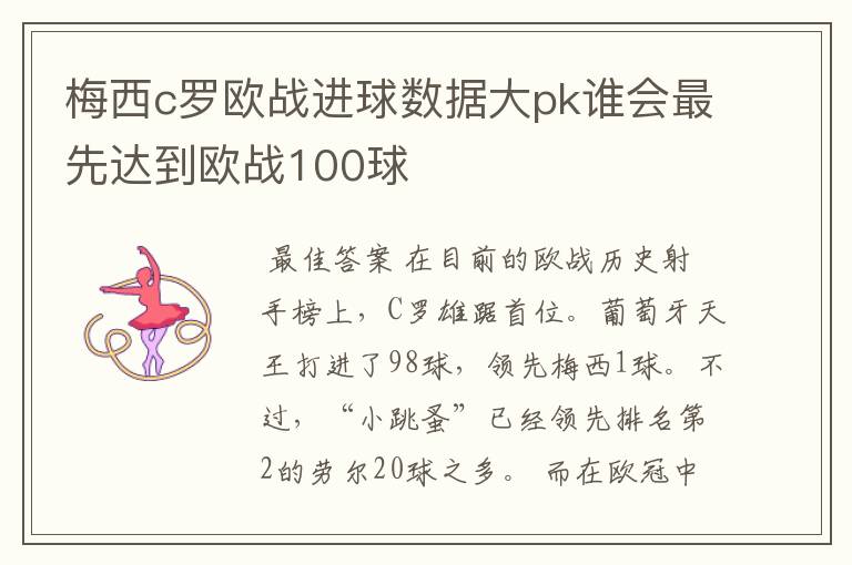 梅西c罗欧战进球数据大pk谁会最先达到欧战100球