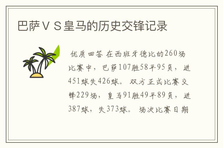 巴萨ＶＳ皇马的历史交锋记录