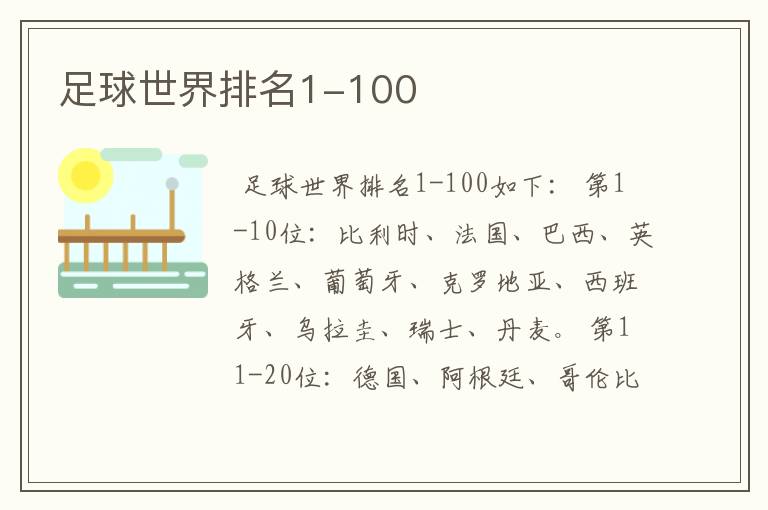 足球世界排名1-100