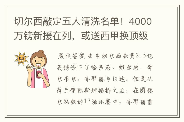 切尔西敲定五人清洗名单！4000万镑新援在列，或送西甲换顶级铁闸