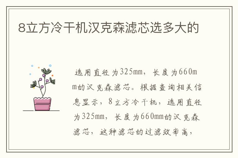 8立方冷干机汉克森滤芯选多大的