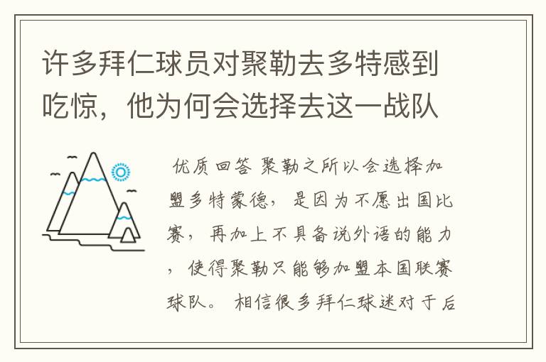 许多拜仁球员对聚勒去多特感到吃惊，他为何会选择去这一战队？