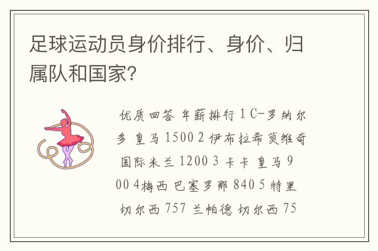 足球运动员身价排行、身价、归属队和国家？