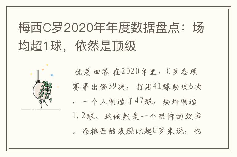 梅西C罗2020年年度数据盘点：场均超1球，依然是顶级