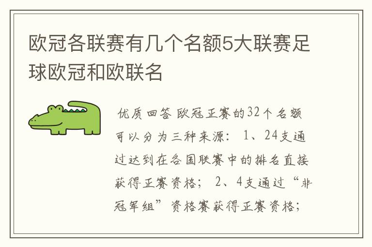 欧冠各联赛有几个名额5大联赛足球欧冠和欧联名