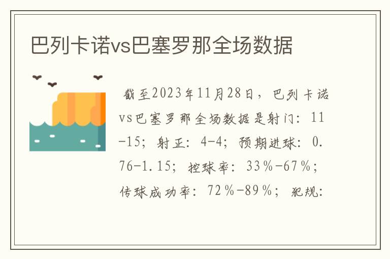 巴列卡诺vs巴塞罗那全场数据