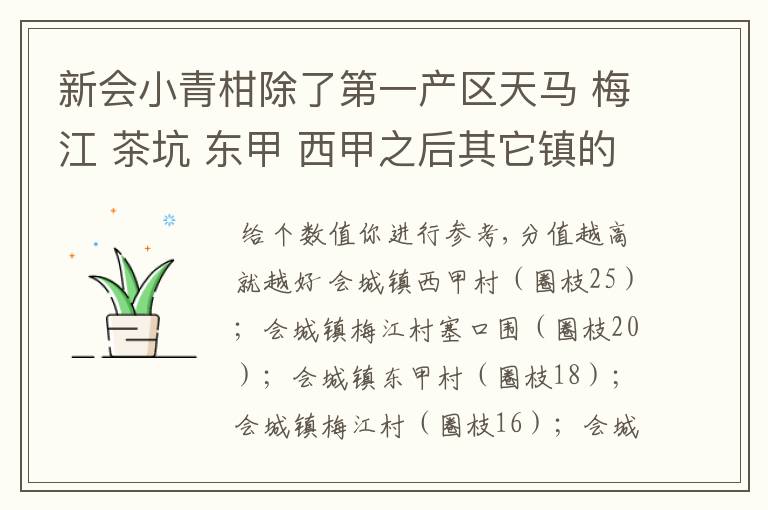 新会小青柑除了第一产区天马 梅江 茶坑 东甲 西甲之后其它镇的比较好的排序哪个镇比较好的