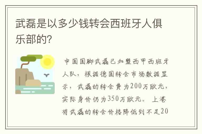 武磊是以多少钱转会西班牙人俱乐部的？