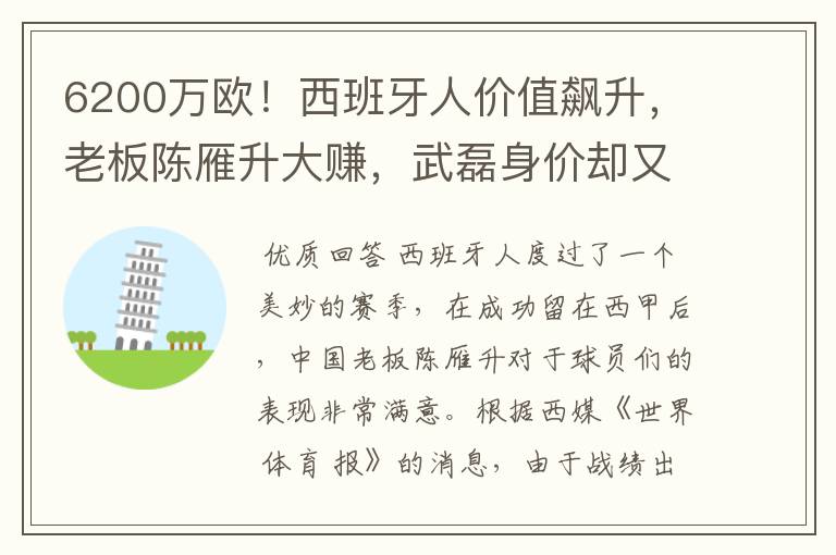 6200万欧！西班牙人价值飙升，老板陈雁升大赚，武磊身价却又缩水