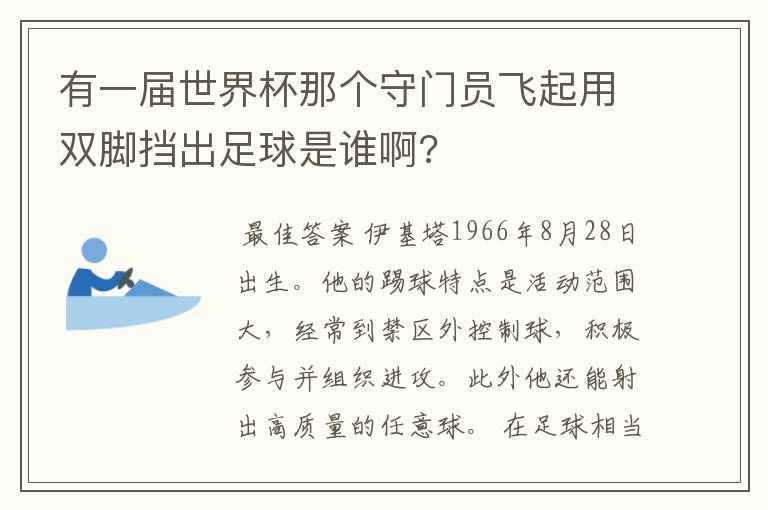 有一届世界杯那个守门员飞起用双脚挡出足球是谁啊?