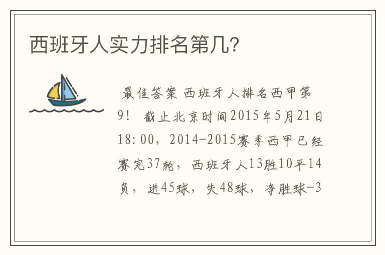 西班牙人实力排名第几？