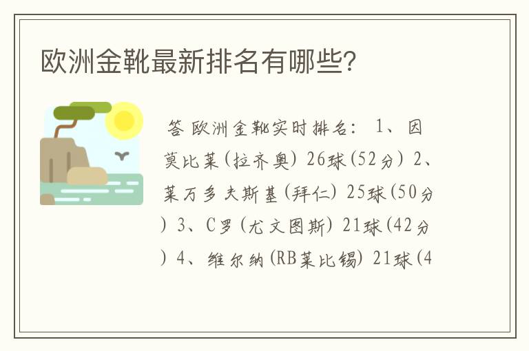 欧洲金靴最新排名有哪些？