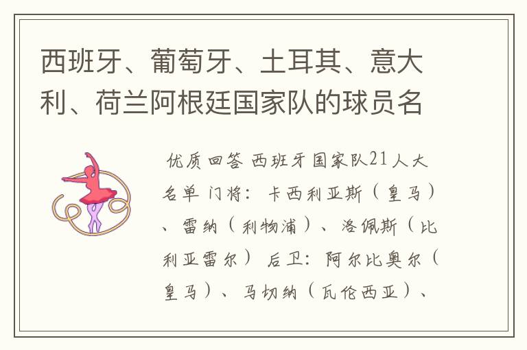 西班牙、葡萄牙、土耳其、意大利、荷兰阿根廷国家队的球员名单